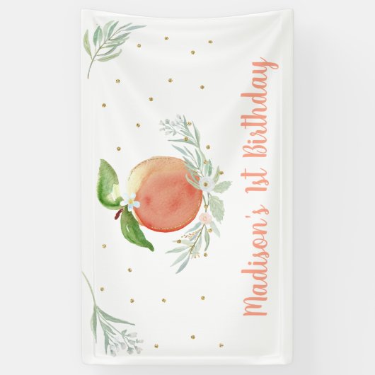 Peach Floral 1. Geburtstag Banner (Vertikal)