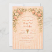 Peach Floral 1st Birthday Einladung (Vorderseite)