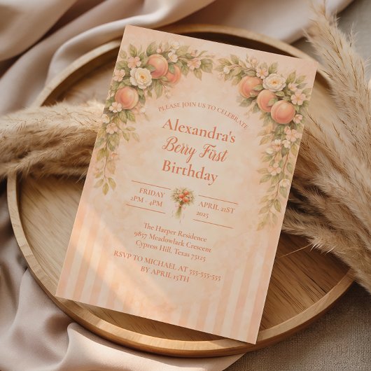 Peach Floral 1st Birthday Einladung