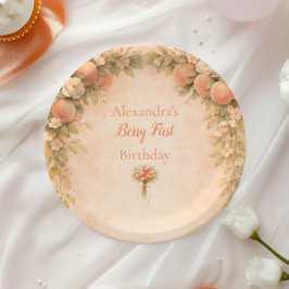 Peach Floral 1st Birthday Pappteller