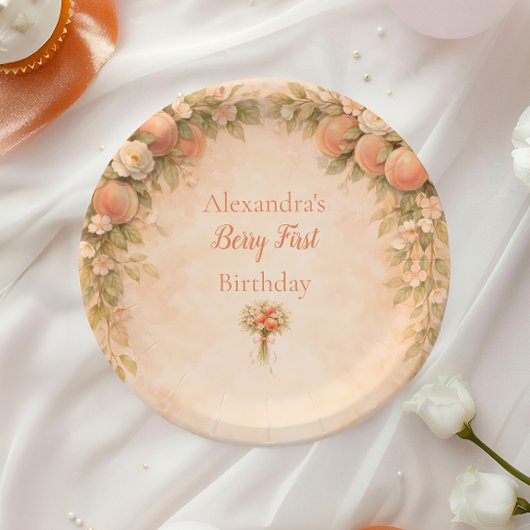 Peach Floral 1st Birthday Pappteller