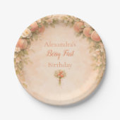 Peach Floral 1st Birthday Pappteller (Vorderseite)