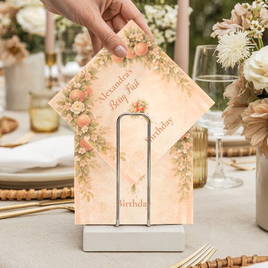 Peach Floral 1st Birthday Serviette