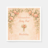 Peach Floral 1st Birthday Serviette (Vorderseite)
