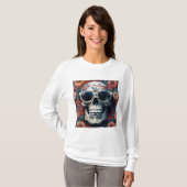 Peach Floral 3D Dead Skull mit Sonnenbrille T-Shirt (Vorne ganz)