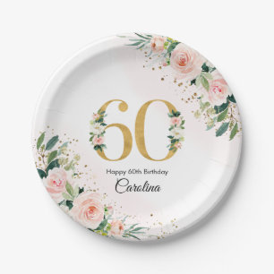 Peach Floral 60. Geburtstag Paper-Teller Pappteller