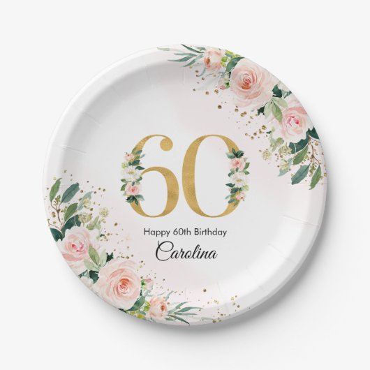 Peach Floral 60. Geburtstag Paper-Teller Pappteller (Vorderseite)