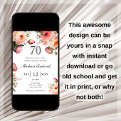 Peach Floral 70. Geburtstag Einladung