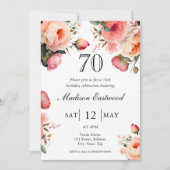 Peach Floral 70. Geburtstag Einladung (Vorderseite)
