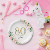 Peach Floral 80. Geburtstag Paper-Teller Pappteller (Party)