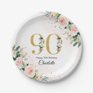 Peach Floral 90. Geburtstag Paper-Teller Pappteller