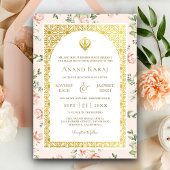 Peach Floral Anand Karaj Punjabi Sikh Wedding Einladung