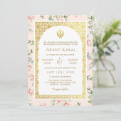 Peach Floral Anand Karaj Punjabi Sikh Wedding Einladung (Stehend Vorderseite)