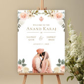 Peach Floral Anand Karaj Sikh Wedding Welcome Sign Poster