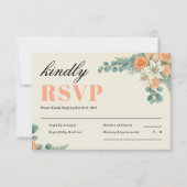 Peach Floral and Eucalyptus Greenery Wedding RSVP Karte (Vorderseite)