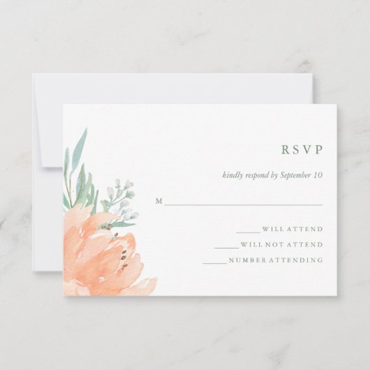 Peach Floral and Eucalyptus Wedding RSVP Karte (Vorderseite)