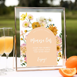 Peach Floral Arch Mimosa Bar Sign Poster