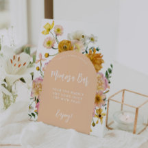 Peach Floral Arch Mimosa Bar Sign