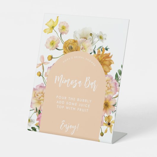 Peach Floral Arch Mimosa Bar Sign Sockelschild (Vorderseite)