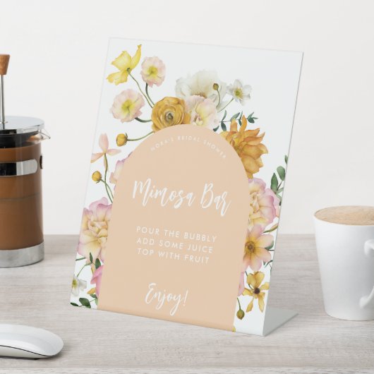 Peach Floral Arch Mimosa Bar Sign Sockelschild (In SItu)