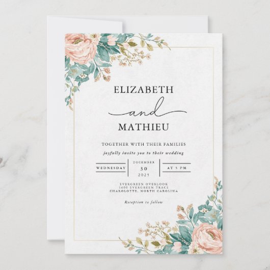 Peach Floral Arch Wedding Einladung (Vorderseite)