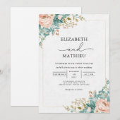 Peach Floral Arch Wedding Einladung (Vorne/Hinten)