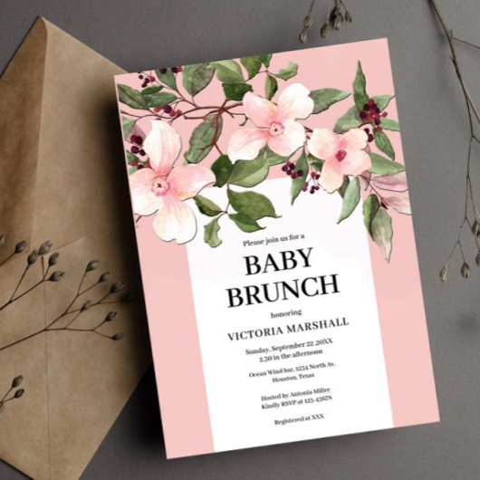 Peach Floral Baby Brunch Einladung