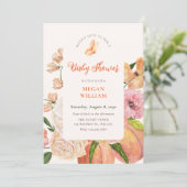 Peach floral Baby Dusche Einladung (Stehend Vorderseite)