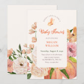 Peach floral Baby Dusche Einladung (Vorne/Hinten)