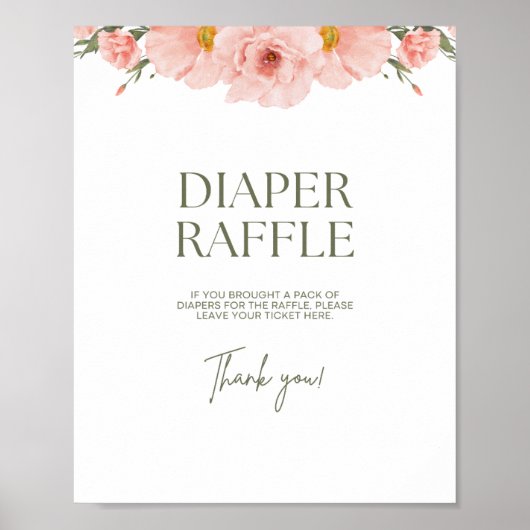 Peach Floral Baby Dusche Windeln Raffle Poster (Vorne)