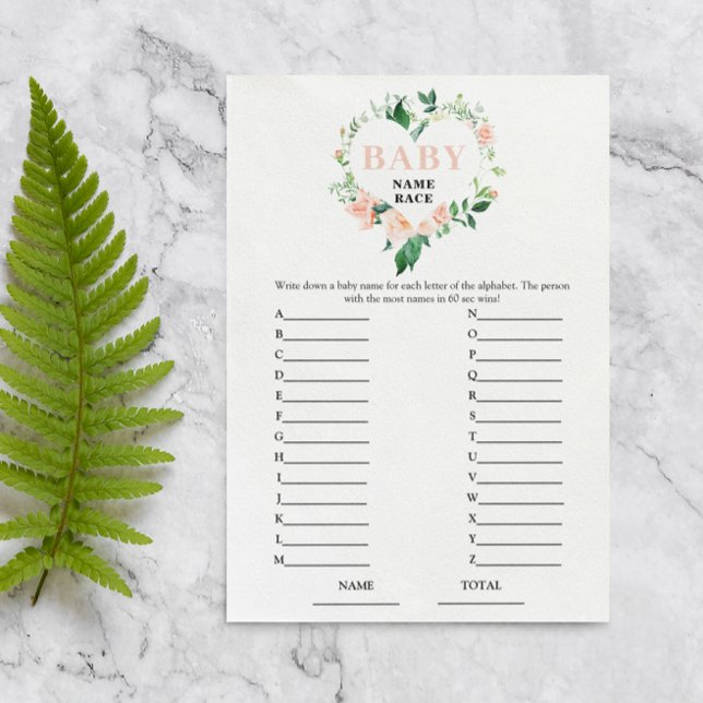 Peach Floral Baby Name Race Baby Showspiel (Von Creator hochgeladen)