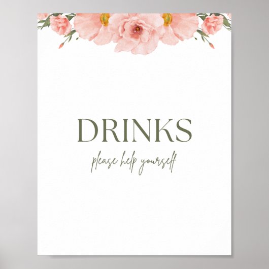 Peach Floral Baby Shower Drinks Poster (Vorne)