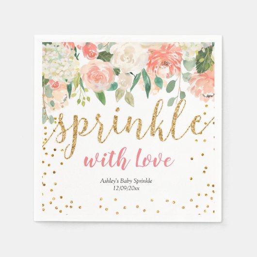 Peach Floral Baby Sprinkle Paper Party Napkin Serviette (Vorderseite)