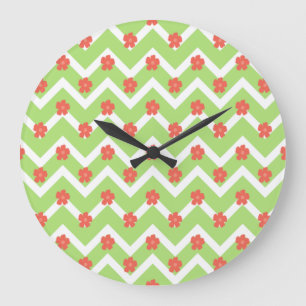 Peach Floral Bedspread Große Wanduhr