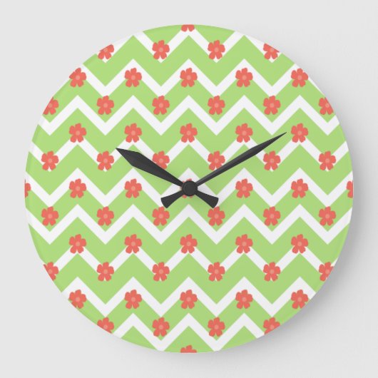 Peach Floral Bedspread Große Wanduhr (Vorderseite)