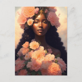 Peach Floral Black Woman Angelic Bloomcore Postkarte