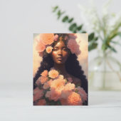 Peach Floral Black Woman Angelic Bloomcore Postkarte (Stehend Vorderseite)