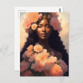 Peach Floral Black Woman Angelic Bloomcore Postkarte (Vorne/Hinten)