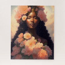 Peach Floral Black Woman