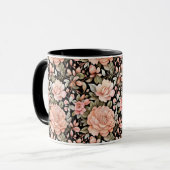 Peach Floral Blume Aquarellgrün Blätter Tasse (Vorderseite Links)