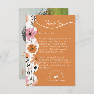 Peach Floral Boarder and Burnt Orange Wedding Dankeskarte