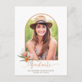 Peach Floral Boho Arch Foto Graduation Party Ankündigungspostkarte (Vorderseite)