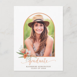 Peach Floral Boho Arch Foto Graduation Party Ankündigungspostkarte