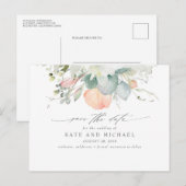 Peach Floral Boho Save the Date Postkarte (Vorne/Hinten)