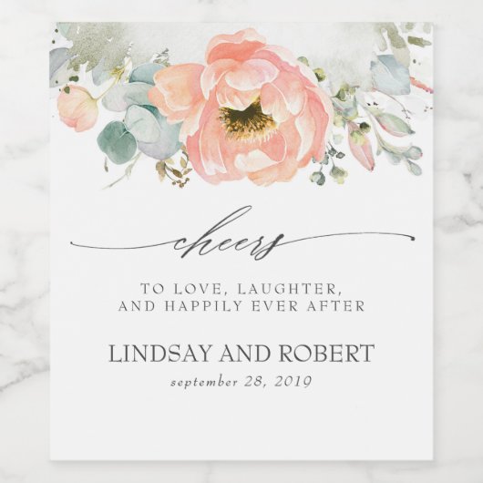Peach Floral Boho Weinetikett (Einzelnes Label)