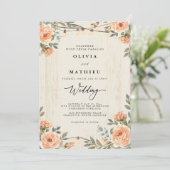 Peach floral Botanical String Light Wedding Einladung (Stehend Vorderseite)