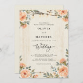 Peach floral Botanical String Light Wedding Einladung (Vorne/Hinten)