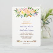 Peach Floral Bouquet Hochzeitseinladung Einladung (Stehend Vorderseite)