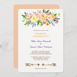Peach Floral Bouquet Hochzeitseinladung Einladung