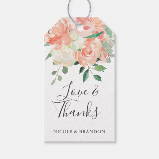 Peach Floral Bouquet Wedding Vielen Dank Geschenkanhänger (Vorderseite)